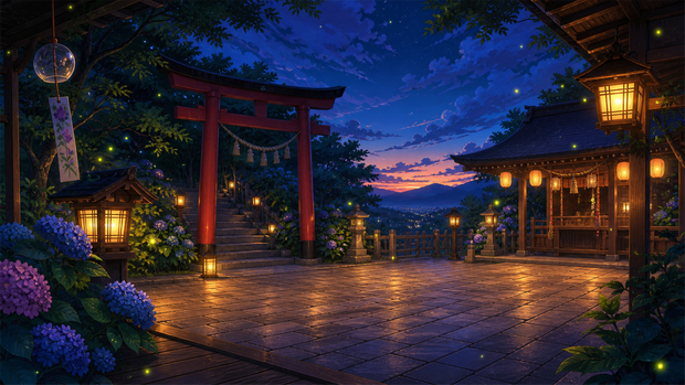 【サイズ選択・各5枚】夏の蛍・和風夜景 配信背景素材｜商用利用可