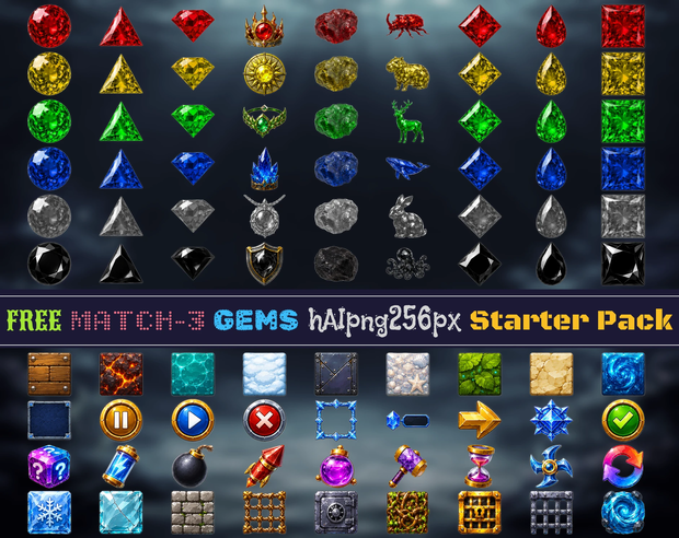 Match3 GEMS hAIpng256px - Free Starter Pack (95 pcs)