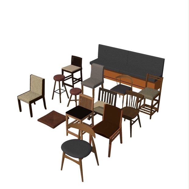 【3D素材】椅子14種まとめセット｜FBX/OBJ/DXF｜商用利用可