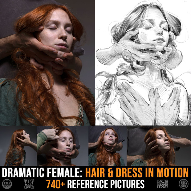 740+ Dramatic Female - Hair and Dress in Motion｜ドラマチックな女性リファレンス集・揺れる髪とドレスの作画資料740枚以上