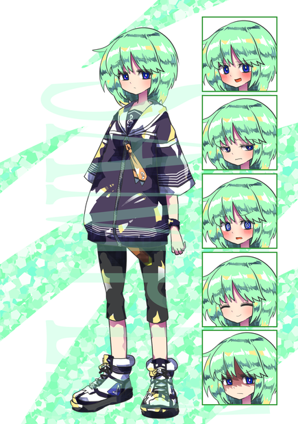 【立ち絵素材】ボーイッシュ少女〈セーラー〉（表情差分PNG/マスク、機械パーツなどのオプション付PSD）
