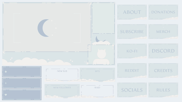 Blue Moon Sky Stream Overlay Pack - Twich, Youtube - Aesthetic - Cute - Clouds - Moon - Stars