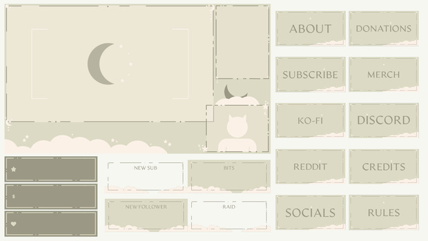 Green Moon Sky Stream Overlay Pack - Twich, Youtube - Aesthetic - Cute - Clouds - Moon - Stars