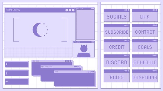 Purple Browser Stream Overlay Pack Twich, Youtube - Aesthetic - Cute - Internet