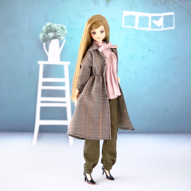 ジェニーちゃん服＊ワンピース風コート（グレンチェック）＊momoko