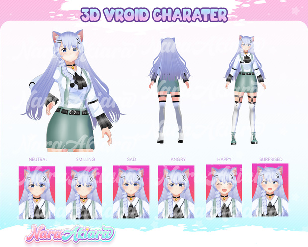 3D Vroid Model, Vtuber Design, Vtuber Rigging, Vroid Character - Adorable Virtual Avatar 3D Vroid Model Anime Long Hair with Cat Ear Girl