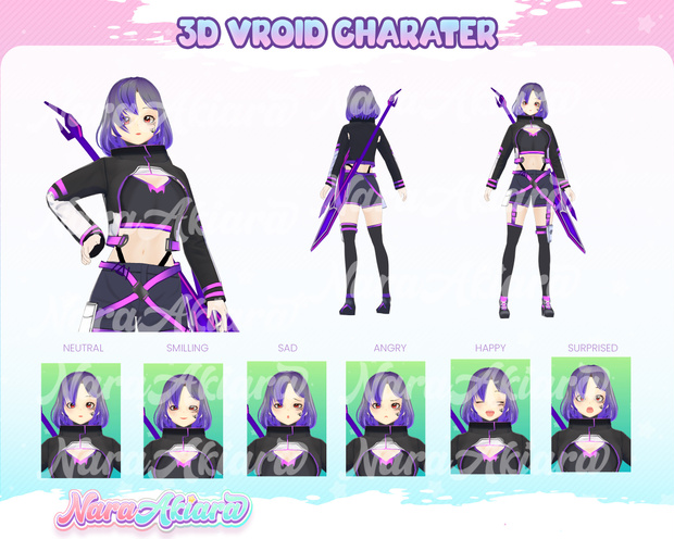 3D Vroid Character, Vtuber Model, Vtuber Design, Vtuber Rigging - Futuristic 3D Vroid Model Fuin Makira Cyberpunk Anime Girl Virtual Character for Twitch