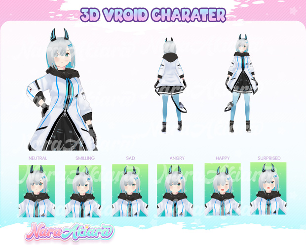 3D Vroid Model, 3d Model Commission, Vtuber Model, Vroid, Vtuber Model Free, 3D, 3d Model - 3D Vroid Character White Hair Cyber Anime Girl for Your Streaming Companion