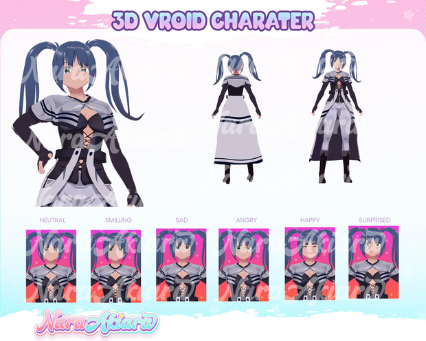 3D Vroid Model, 3d Model Commission, Vtuber Model, Vroid, Vtuber Model Free - 3D Vroid Avatar Blue Braided Hair Anime Girl for Streamers Model