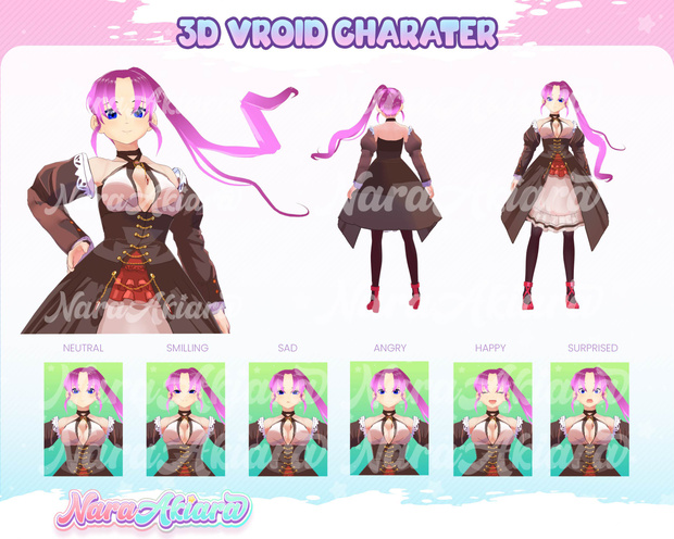 3d Vroid Model, Vtuber Model Free, 3D, Vtuber Model, 3d Model Commission - 3D Vroid Character Brown Dresses Anime Girl for Streamers