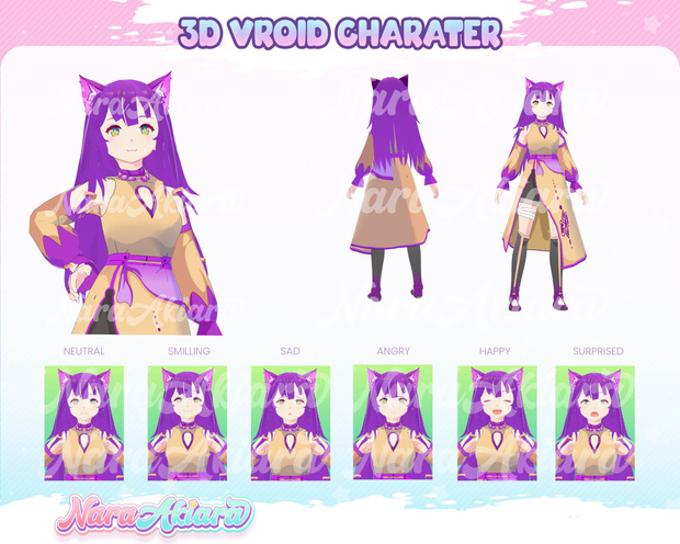 3D Vroid Character, Vtuber Model, 3d Model Commission, Vroid, 3d Model - Elevate Your Streams with a 3D Vroid Model Anime Purple Hair Cat Girl