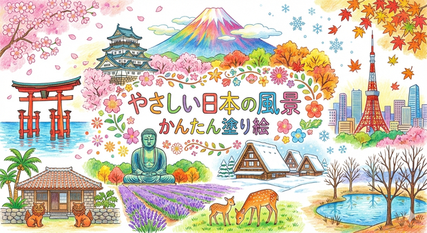 【やさしい大人の塗り絵】やさしい日本の風景 かんたん塗り絵