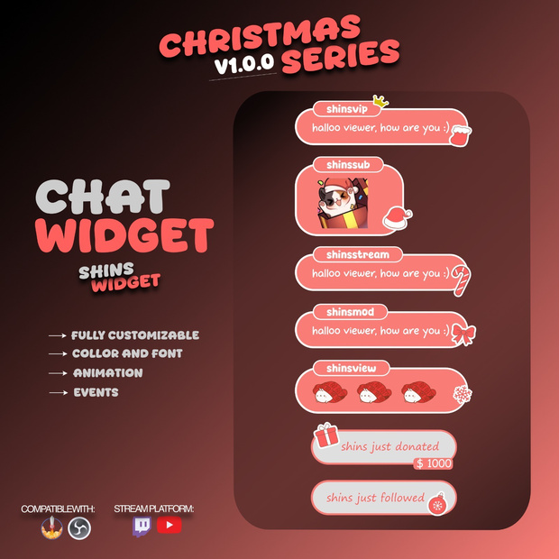 Christmas Stream Chat Widget – Customizable Overlay (StreamElement) (Digital Download)