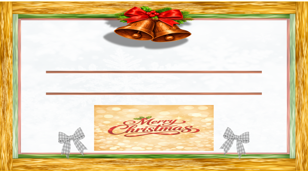 クリスマスカード用デザインフレーム｜雪背景・木枠・ベル装飾｜PNG素材