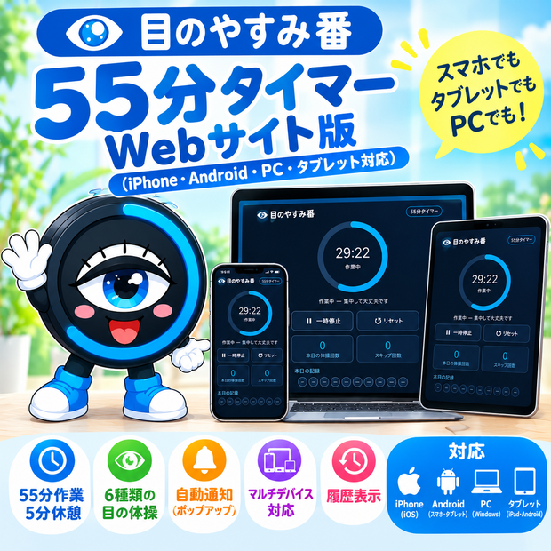 目のやすみ番 55分タイマーWebサイト版（iPhone・Android・PC・タブレット対応）