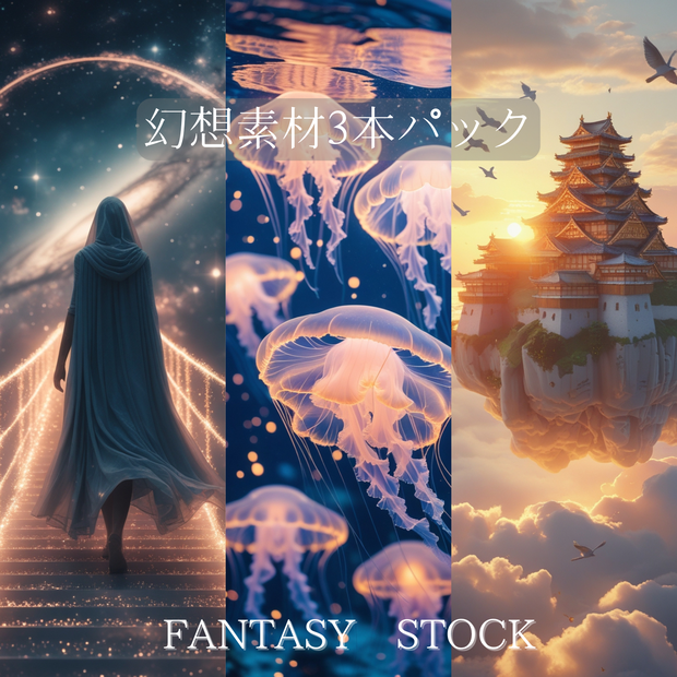 幻想の旅路│AI幻想素材3本セット【雲海・深海・星の道】