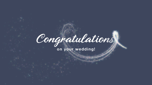 【クレジット表記不要の高画質版】キラキラ魔法のパーティクルでCongratulations on your wedding!【ネイビーブルー】[High-res version with no attribution required] Magical Fairy Dust on Navy Blue Background