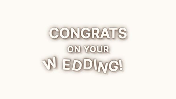 【クレジット表記不要の高解像度版】3Dアルファベットがコマ撮りで動くCongrats on Your Wedding!【アイボリー】[High-res version with no attribution required] Comical Alphabet Characters in Stop Motion
