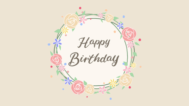 【クレジット表記不要の高解像度版】バラのリースとカリグラフィーの「Happy Birthday」【アイボリー】[High-res version with no attribution required] Calligraphy with Rose Wreath Illustration on Ivory Background