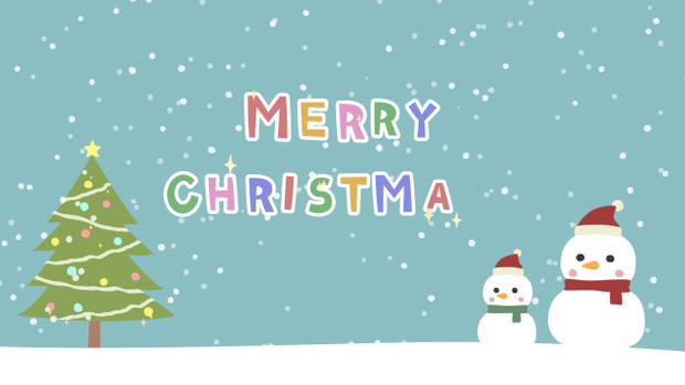 【動画素材】「Merry Christmas!」雪だるまサンタとクリスマスツリーのタイトル素材【ブルー背景】[Stock Video] Merry Christmas, Christmas Tree and Snowmen with Santa Hats, Blue Background