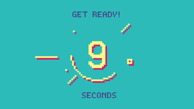 【動画素材】ファミコン風 ドット絵のカウントダウン【ブルーグリーン背景】[Stock Video] Retro Game Pixel Art Countdown on Blue-green Background