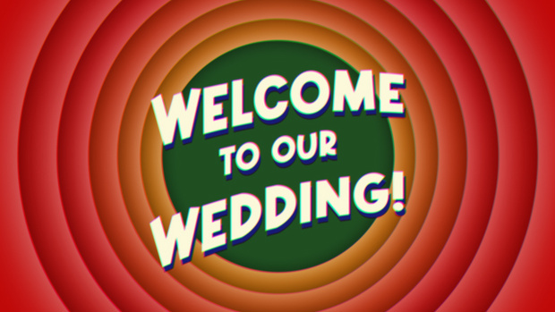 【クレジット表記不要の高解像度版】クラシック・カートゥーンのオープニング風「Welcome to Our Wedding!」[High-res version with no attribution required] Welcome to Our Wedding! Classic Cartoon Title Card