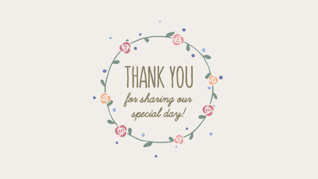 【クレジット表記不要の高解像度版】手描きフラワーリースの「Thank You for Sharing Our Special Day!」【アイボリー背景】[High-res version with no attribution required] Hand Drawn Flower Wreath on Ivory BG