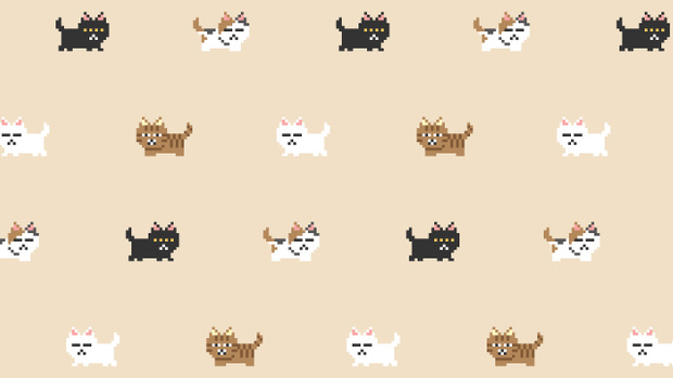 【クレジット表記不要の高解像度版】不満げな猫のドット絵パターン背景動画【アイボリー系背景】[High-res version with no attribution required] Dissatisfied Cat Pattern in Pixel Art Animation, Ivory Looping Background