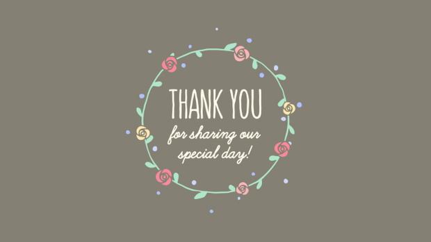 【動画素材】手描きフラワーリースの「Thank You for Sharing Our Special Day!」【ブラウン系背景】[Stock Video] Thank You for Sharing Our Special Day! Hand Drawn Flower Wreath on Brown BG