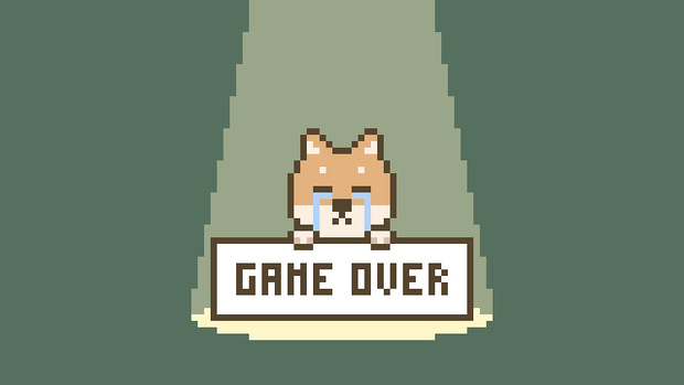 【動画素材】ドット絵の柴犬のゲームオーバー画面【グリーン系背景】[Stock Video] Game Over Screen of Pixel Art Shiba Inu on Greenish Background, Loop