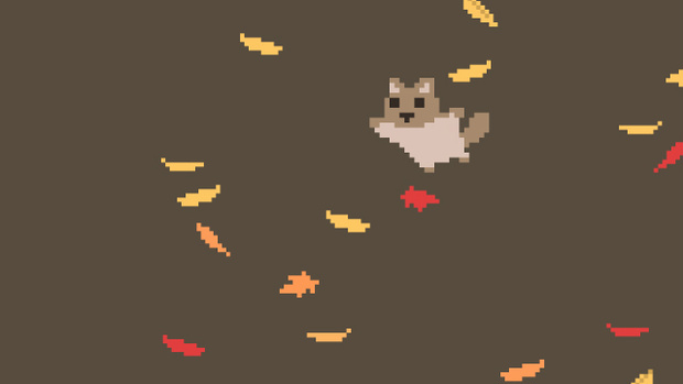 【動画素材】ドット絵の落葉と滑空モモンガの動画素材【ブラウン背景】[Stock Video] Falling Autumn Leaves and Flying Squirrel in 8-bit Pixel Art, Brown Loop Background