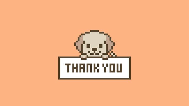 【動画素材】「Thank You」かわいいドット絵わんこが感謝するループアニメーション【オレンジ背景】[Stock Video] Thank You, Cute Pixel Art Dog Giving Thanks on Orange Background, Loop Animation