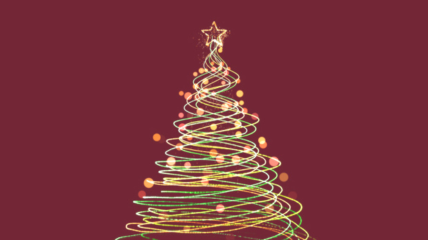 【動画素材】螺旋状にキラキラ作られる光のクリスマスツリー【レッド背景】[Stock Video] Spiral Sparkling Light Christmas Tree, Red Background