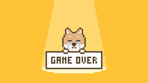 【動画素材】ドット絵の柴犬のゲームオーバー画面【オレンジ背景】[Stock Video] Game Over Screen of Pixel Art Shiba Inu on Orange Background, Loop