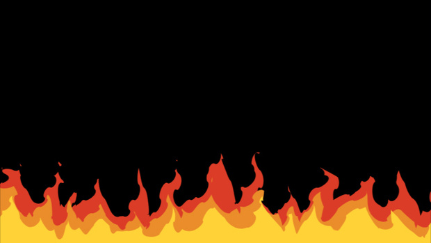 【動画素材】下から燃えるアニメ風な炎のオーバーレイ素材【黒背景】[Stock Video] Bottom Edge Cartoon Flames Effect on Black Background, Loop