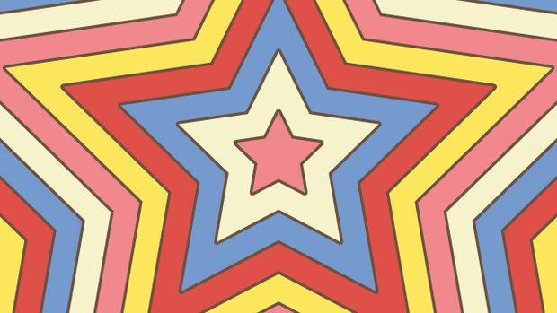 【動画素材】拡大する星型のレトロでグルービーなループ背景素材【Ver.1】[Stock Video] Expanding Retro Groovy Star Shapes Ver.1, Loop Background