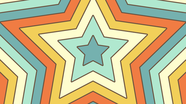 【動画素材】拡大する星型のレトロでグルービーなループ背景素材【Ver.2】[Stock Video] Expanding Retro Groovy Star Shapes Ver.2, Loop Background