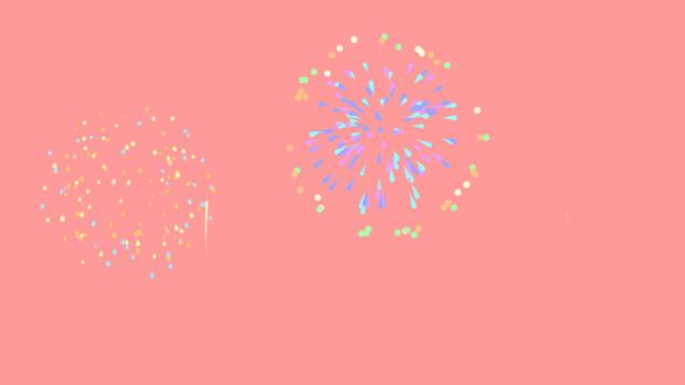 【動画素材】カラフルでかわいい打ち上げ花火のアニメーション【ピンク背景】[Stock Video] Cute Colorful Fireworks Animation on Pink Background, Loop
