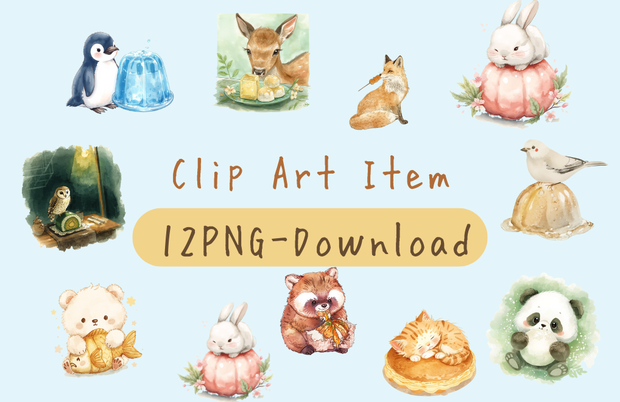 【和菓子×動物シリーズ】水彩画クリップアート10点セット　PNG
