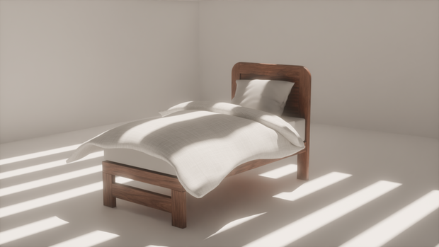 【商用利用可能】【3Dアセット】【FBX】木のシングルベッド(ホワイトカラー)