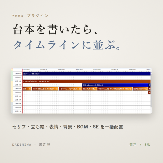 書き庭の台本をYMM4へ一括配置するプラグイン(β版)