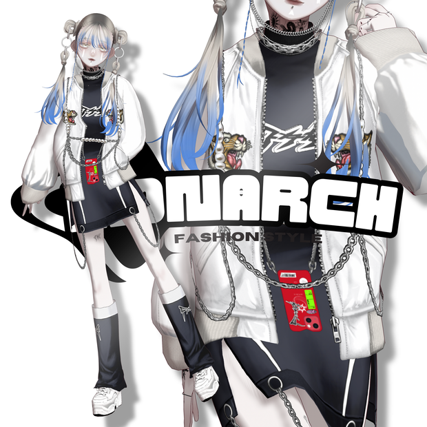 【＃VRoid】スリットワンピース＆スカジャンチェーンベスト＆スマホチェーン