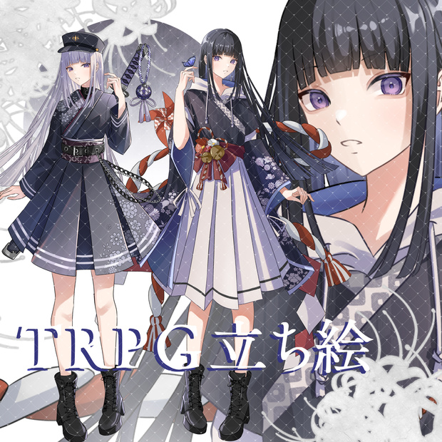 立ち絵素材No.31_和洋服_女の子_少女_黒髪_白髪_刀