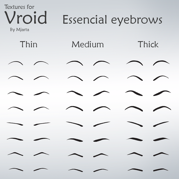 【Vroid】女性eyebrows 眉 essencial anime - 24 type 眉毛のテクスチャ