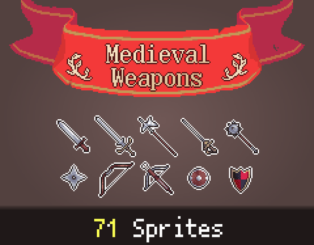 【ドット絵素材】中世の武器アイコン【32×32px】