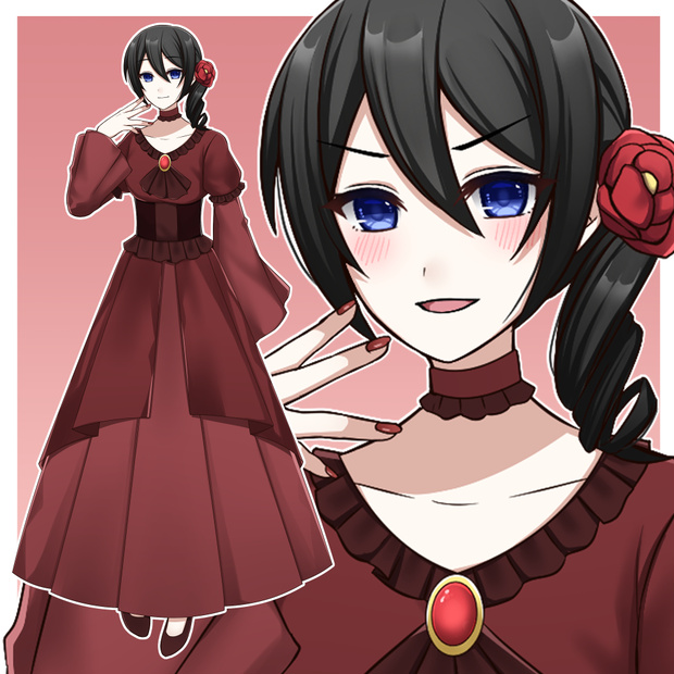 赤いドレスを着た女の子【表情差分10種】【※シルエット2種追加】