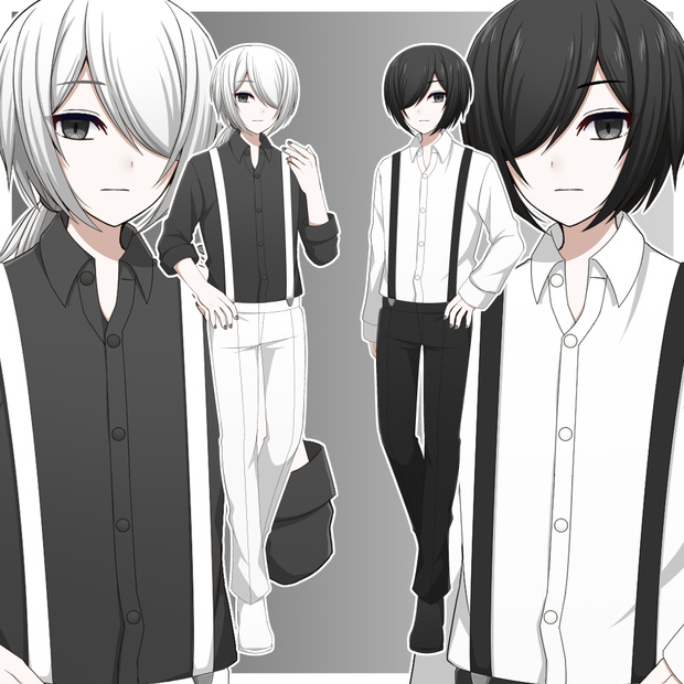 白黒の双子【表情差分10種ずつ＋シルエット2種ずつ】