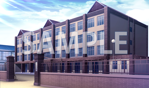 【背景素材】学園外観（開門）（6199_bg04b）【時間差分あり】