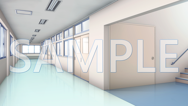 【背景素材】学園　廊下（6014_bg09）【時間差分あり】