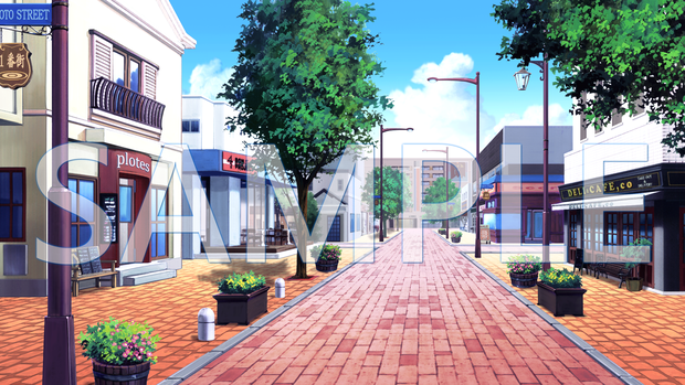 【背景素材】商店街（6014_bg15）【時間差分あり】